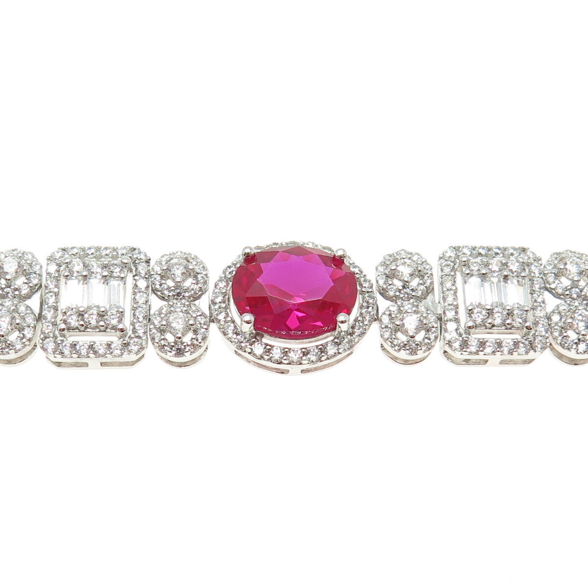 925 Sterling Silver Lab-Created Ruby & C Z Bohemian Link Bracelet 7"