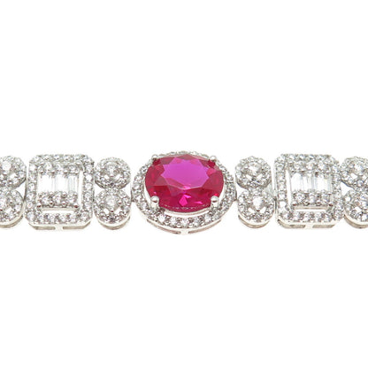 925 Sterling Silver Lab-Created Ruby & C Z Bohemian Link Bracelet 7"