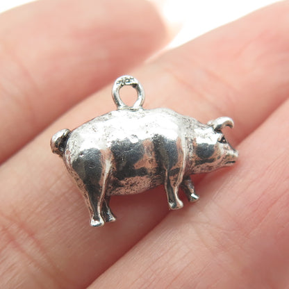 925 Sterling Silver Vintage Pig / Boar 3D Pendant