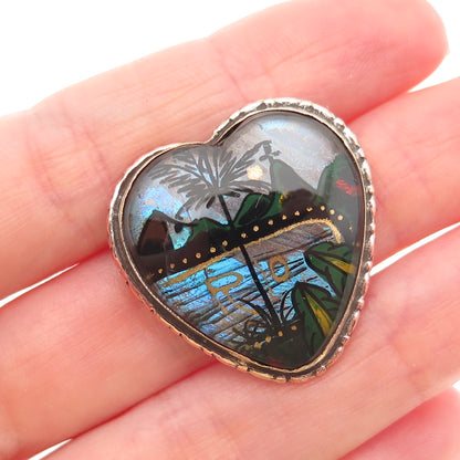 ALFANO Sterling Antique Art Deco Brazil Monarch Butterfly Wing Heart Pin Brooch