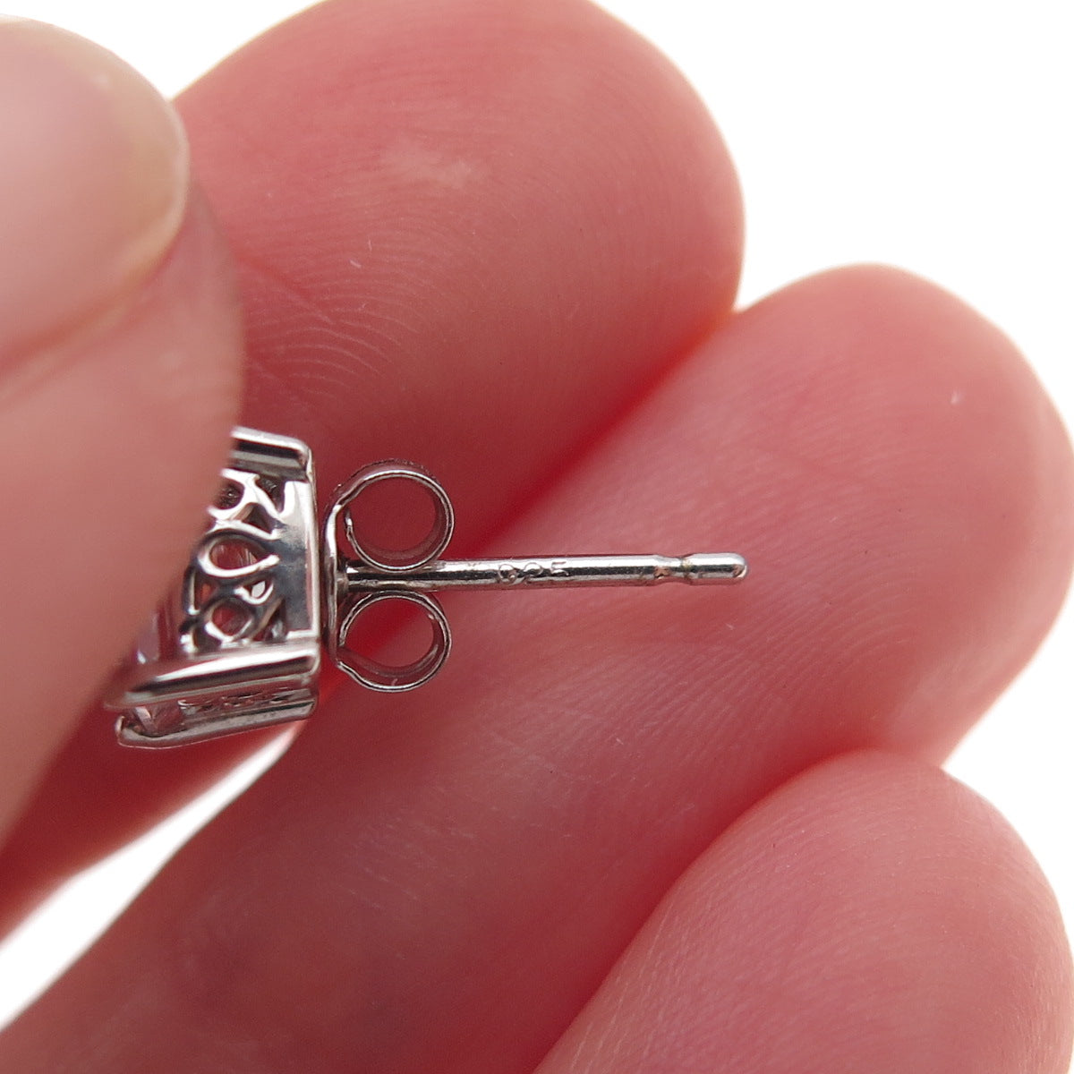 925 Sterling Silver Princess-Cut C Z Stud Earrings