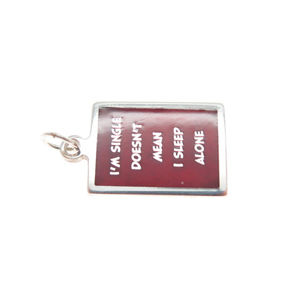 925 Sterling Red Enamel I'm Single Doesn't Mean I Sleep Alone Minimalist Pendant