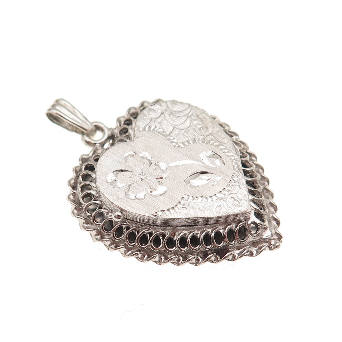 Elco 925 Sterling Silver Vintage Engraved Floral Heart Locket Charm Pendant
