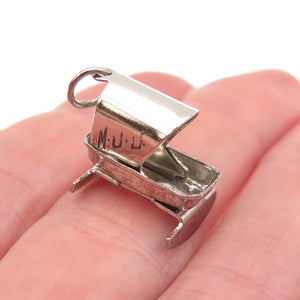 925 Sterling Silver Antique Art Deco Baby Cradle Oxidized 3D Charm Pendant