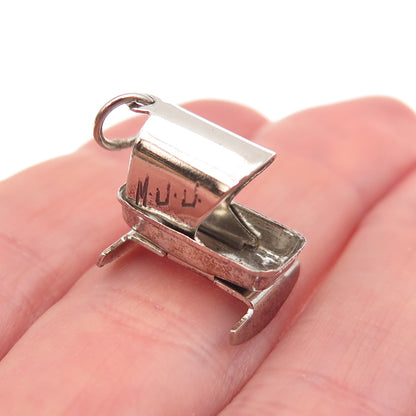 925 Sterling Silver Antique Art Deco Baby Cradle Oxidized 3D Charm Pendant