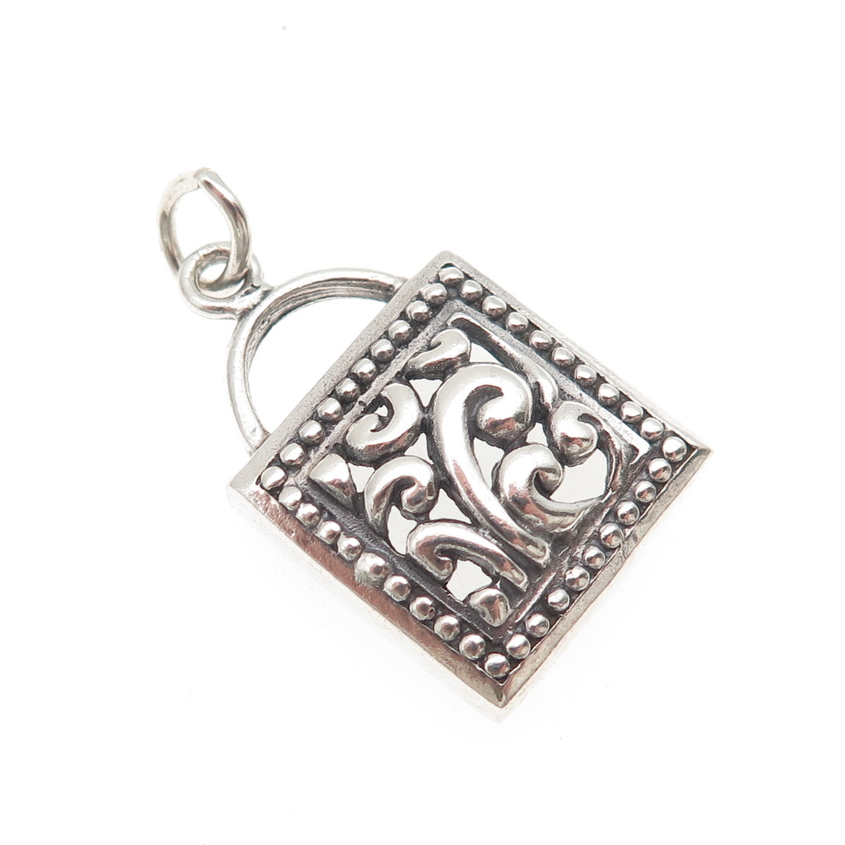 925 Sterling Silver Vintage Floral Oxidized Charm Pendant