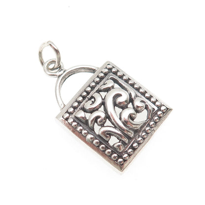 925 Sterling Silver Vintage Floral Oxidized Charm Pendant