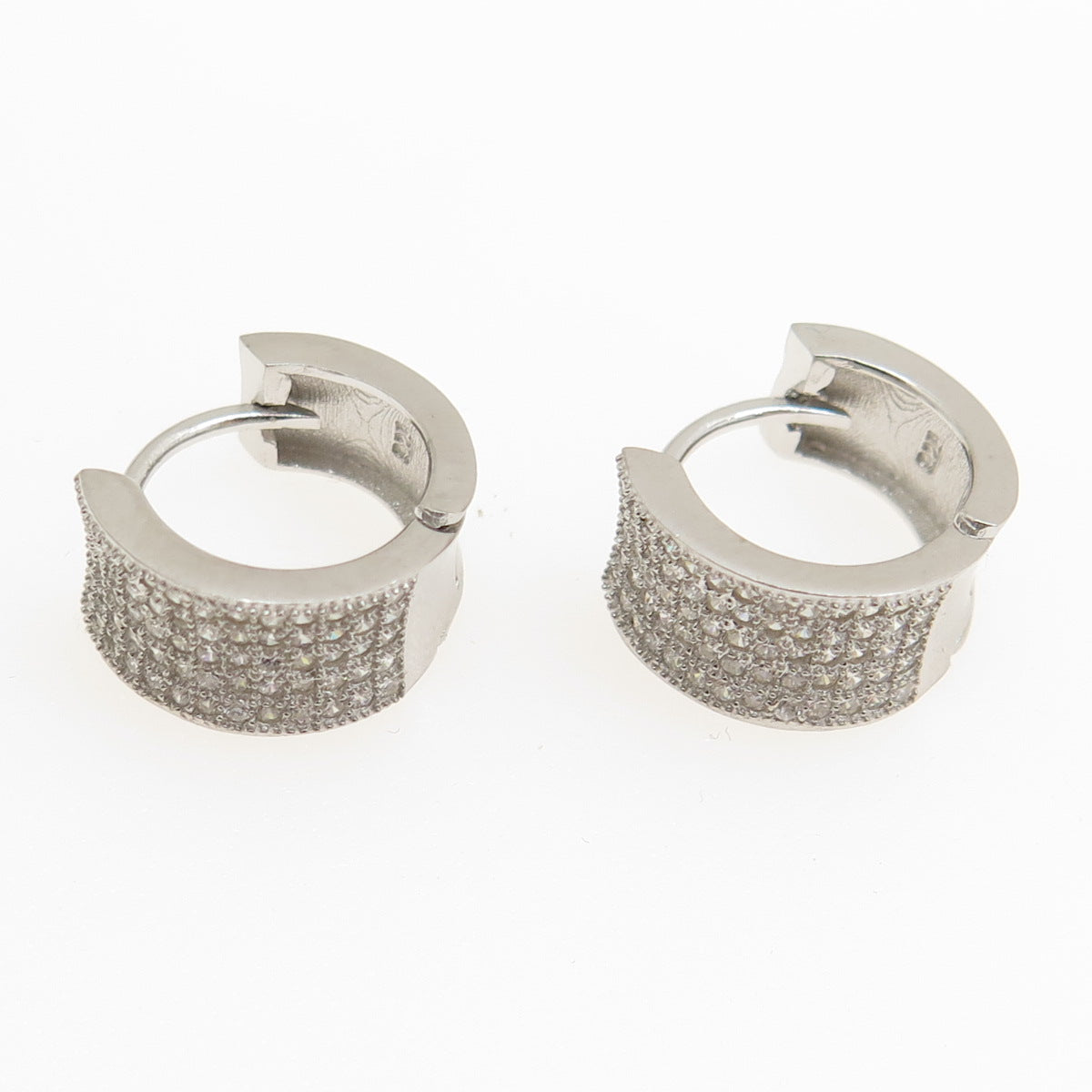 925 Sterling Silver Round-Cut C Z Wide Hoop Earrings