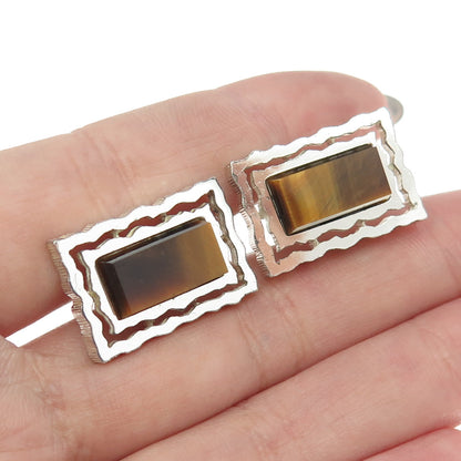 835 Silver Vintage S+F Germany Real Tiger Eye Modernist Cufflinks #172