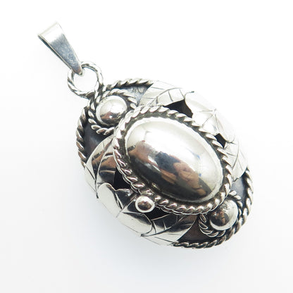 R. LUCO 925 Sterling Silver Vintage Mexico Floral Locket / Pill Box Pendant