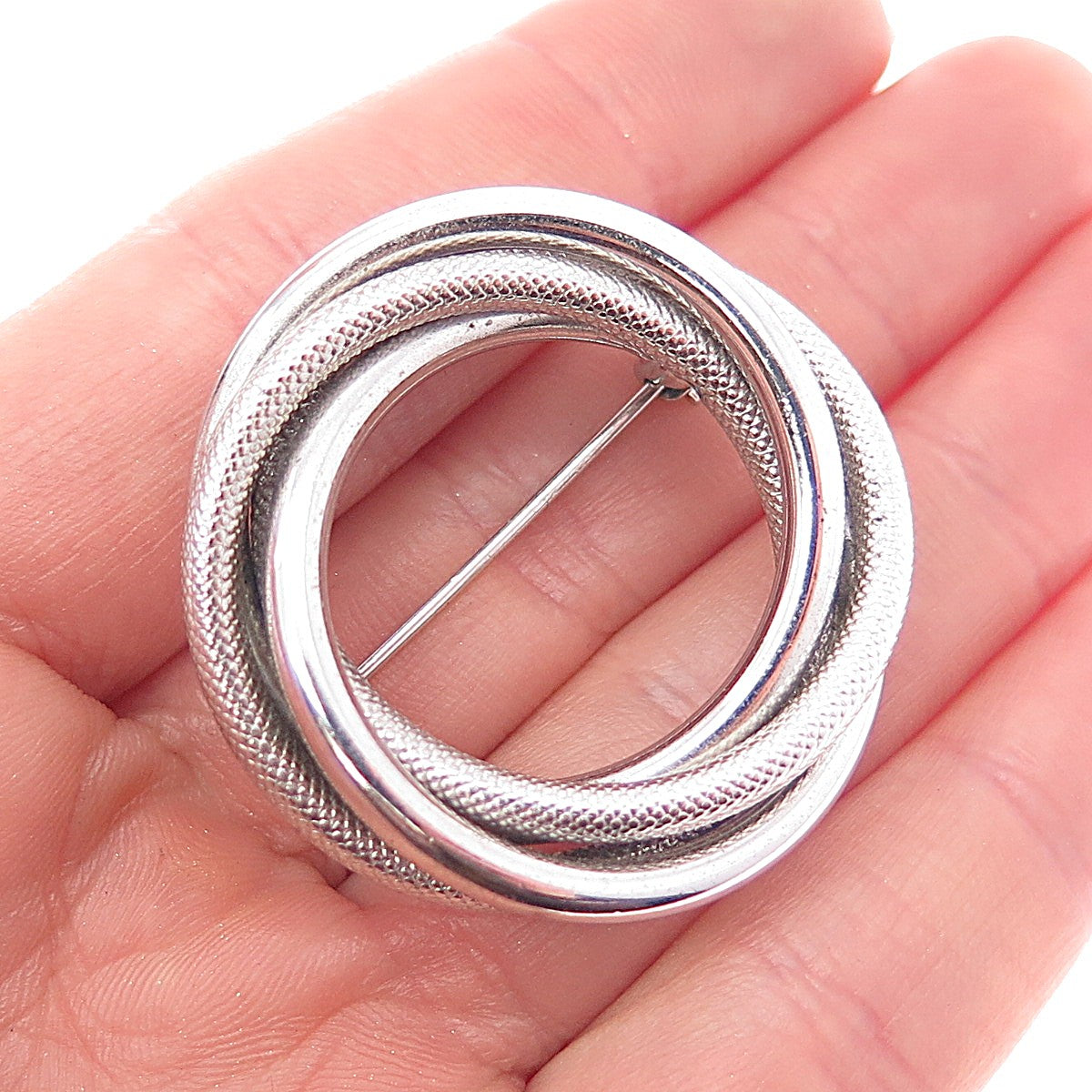 Harry S. Bick 925 Sterling Silver Vintage Interlocked Trinity Pin Brooch