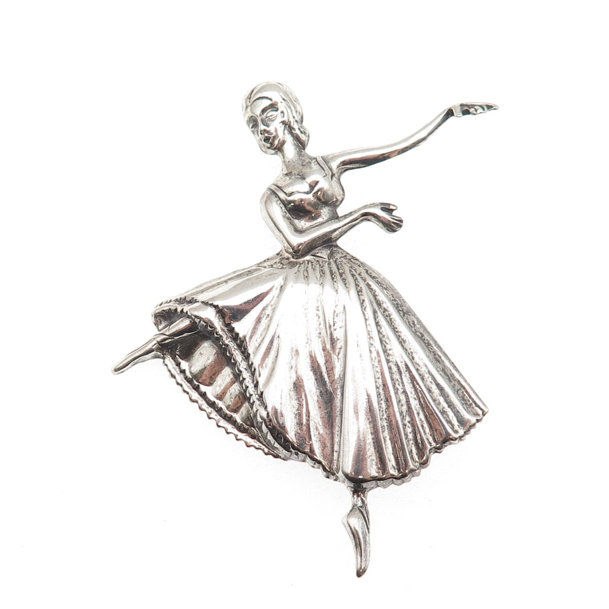 Lang 925 Sterling Silver Vintage Ballerina Repousse Oxidized Pin Brooch