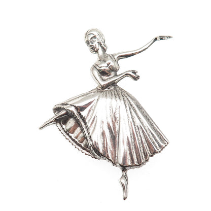 Lang 925 Sterling Silver Vintage Ballerina Repousse Oxidized Pin Brooch