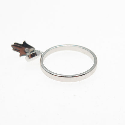 925 Sterling Silver Enamel C Z Hamsa & Evil's Eye Amulet Charm Ring Size 9.25