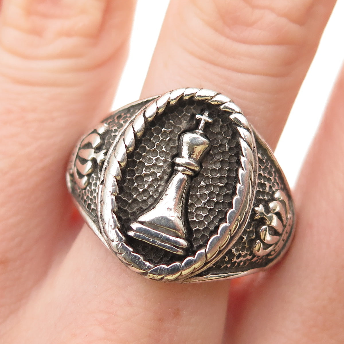 925 Sterling Silver Vintage Grandmaster Oxidized Signet Ring Size 12