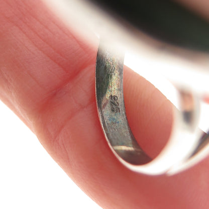 925 Sterling Silver Vintage Real Cabochon Jade Oval Ring Size 9.75
