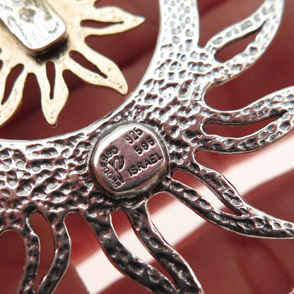 PRODESSO 925 Sterling Silver 14K Gold Vintage Israel Modernist Sun Pendant