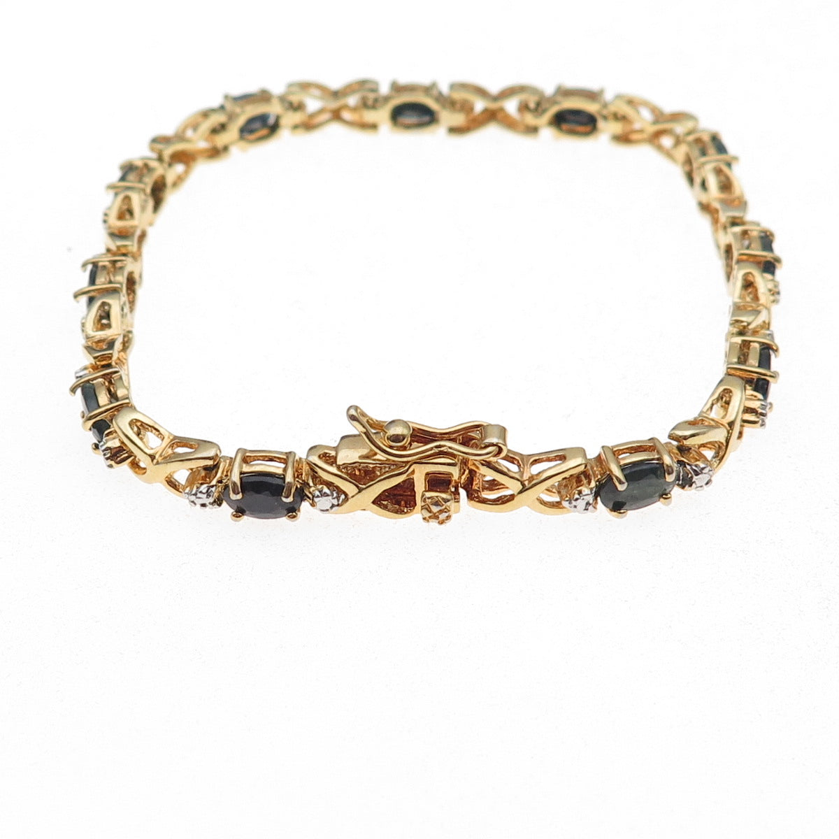 Dee Berkle 925 Sterling Gold Plated Real Diamond Accent & Sapphire Bracelet 7"