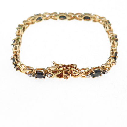 Dee Berkle 925 Sterling Gold Plated Real Diamond Accent & Sapphire Bracelet 7"