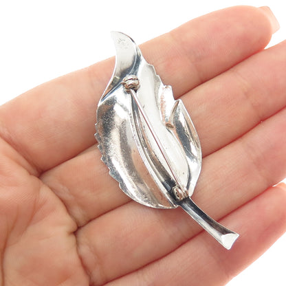 BEAU 925 Sterling Silver Vintage Floral Leaf Oxidized Pin Brooch