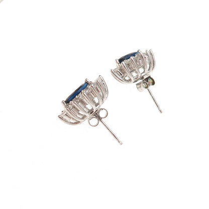 925 Sterling Silver Marquise-Cut Blue & Round-Cut White C Z Stud Earrings