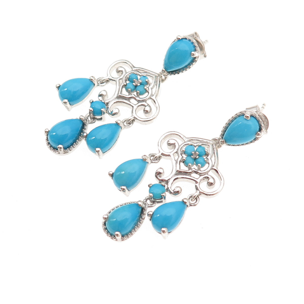 Chuck Clemency Sterling Silver Real Sleeping Beauty Turquoise Dangle Earrings