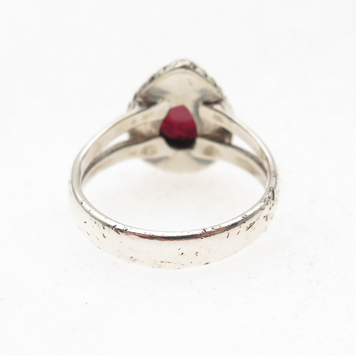 925 Sterling Silver Vintage Real Tourmaline Teardrop Oxidized Ring Size 7.5