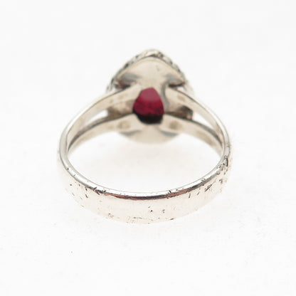 925 Sterling Silver Vintage Real Tourmaline Teardrop Oxidized Ring Size 7.5