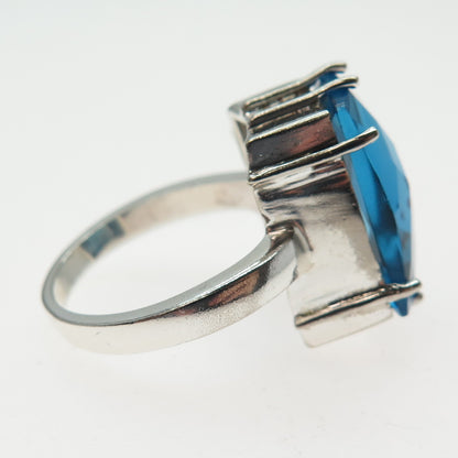 925 Sterling Silver Vintage Ocean Blue C Z Modernist Ring Size 8.5
