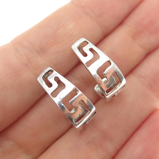 925 Sterling Silver Vintage Greek Key Hoop Earrings