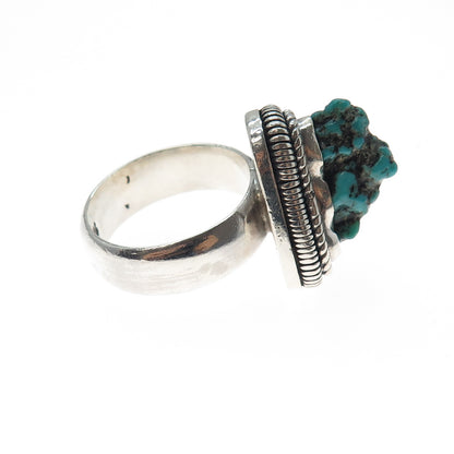 925 Sterling Silver Vintage Real Turquoise Modernist Ring Size 11.5