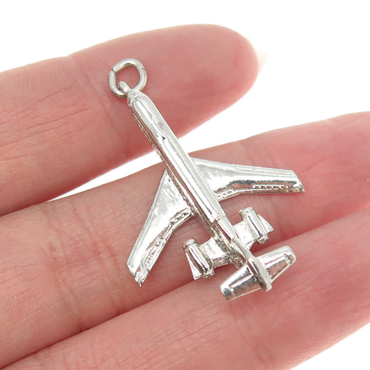 WELLS 925 Sterling Silver Vintage Airplane 3D Pendant