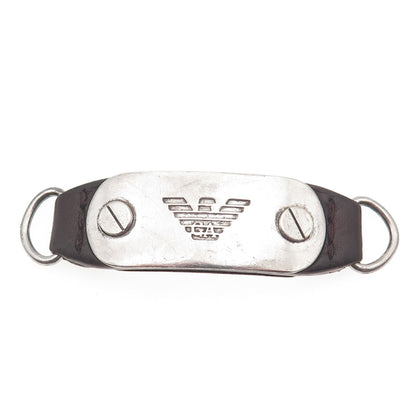 EMPORIO ARMANI 925 Sterling Silver & Leather Vintage Bracelet Centerpiece Buckle