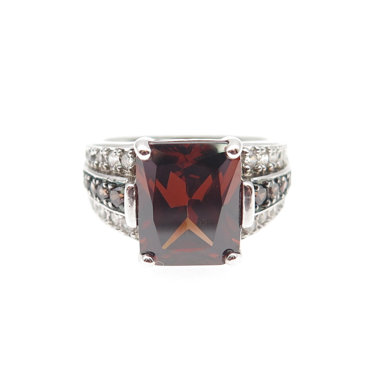 ROSS SIMONS 925 Sterling Silver Cognac & White C Z Ring Size 7