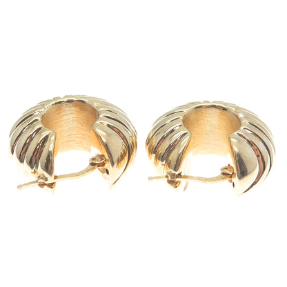 MILOR 925 Sterling Silver Gold Plated Vintage Italy Ribbed Hoop Earrings