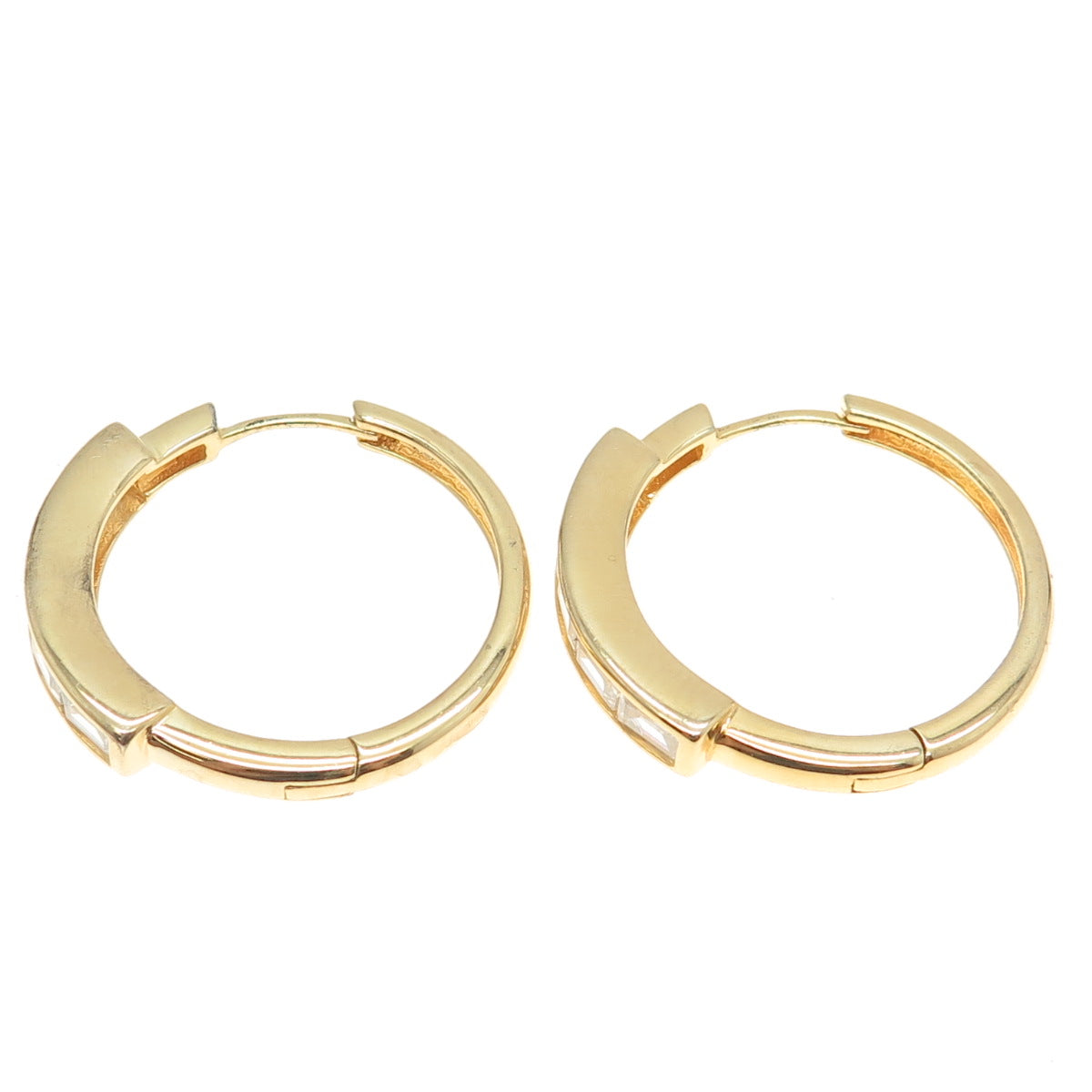 925 Sterling Silver Gold Plated Emerald-Cut Shaped C Z Huggie Earrings