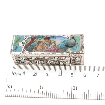 800 Silver Antique Italy Enamel Faux Turquoise Tube Slide Lipstick Case #12