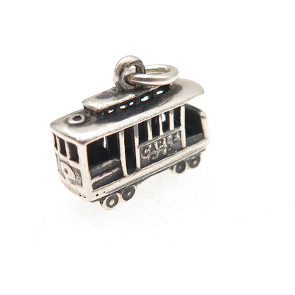 925 Sterling Silver Vintage Mexico Cable Car Oxidized 3D Charm Pendant