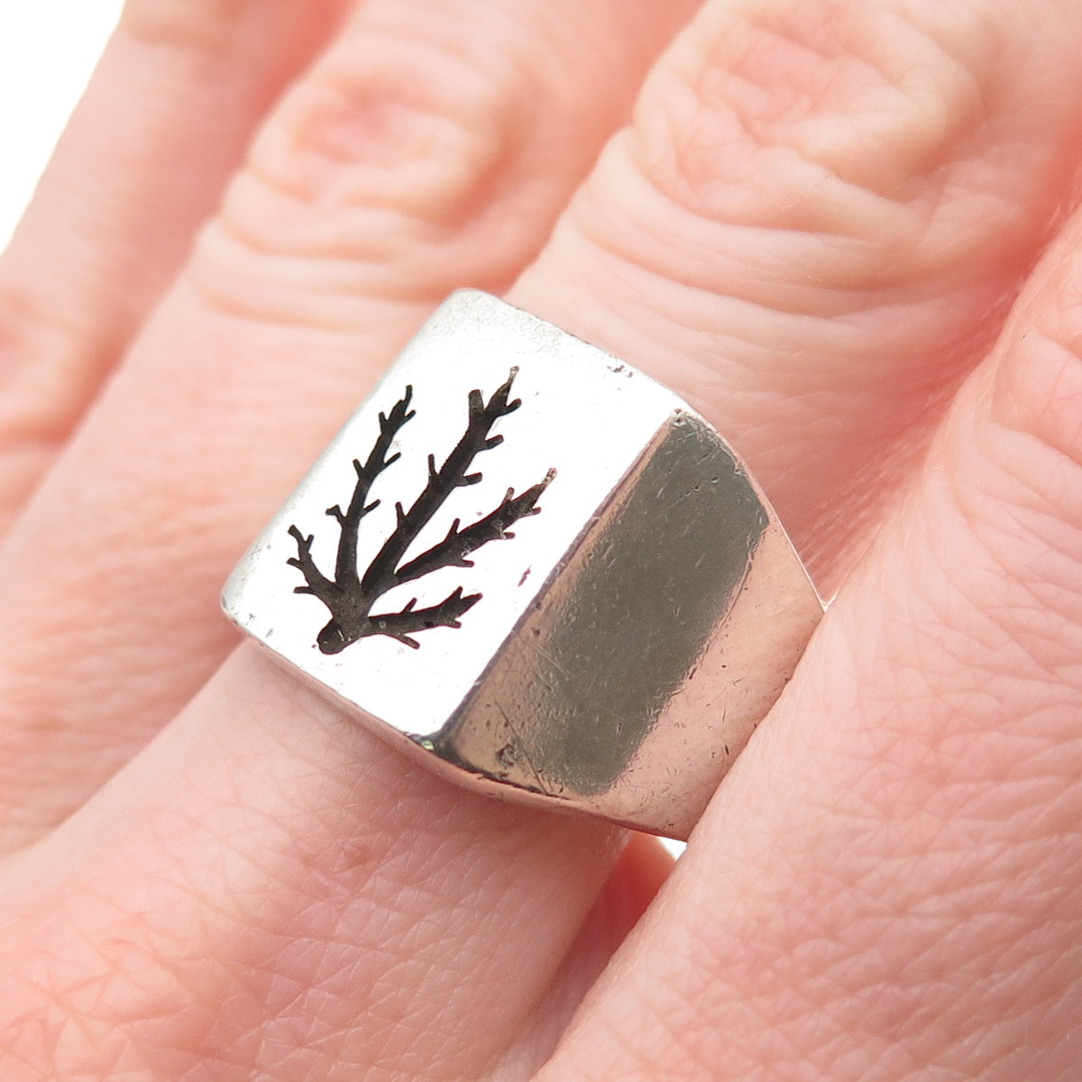 925 Sterling Silver Vintage Mexico Tree of Life Oxidized Ring Size 12