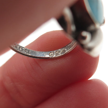925 Sterling Silver Vintage Mexico Real Turquoise Modernist Oxidized Ring Size 6