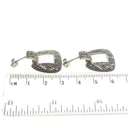 925 Sterling Silver Real Marcasite Gemstone Door Knocker Earrings