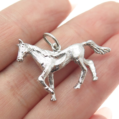 925 Sterling Silver Vintage Horse Textured 3D Pendant