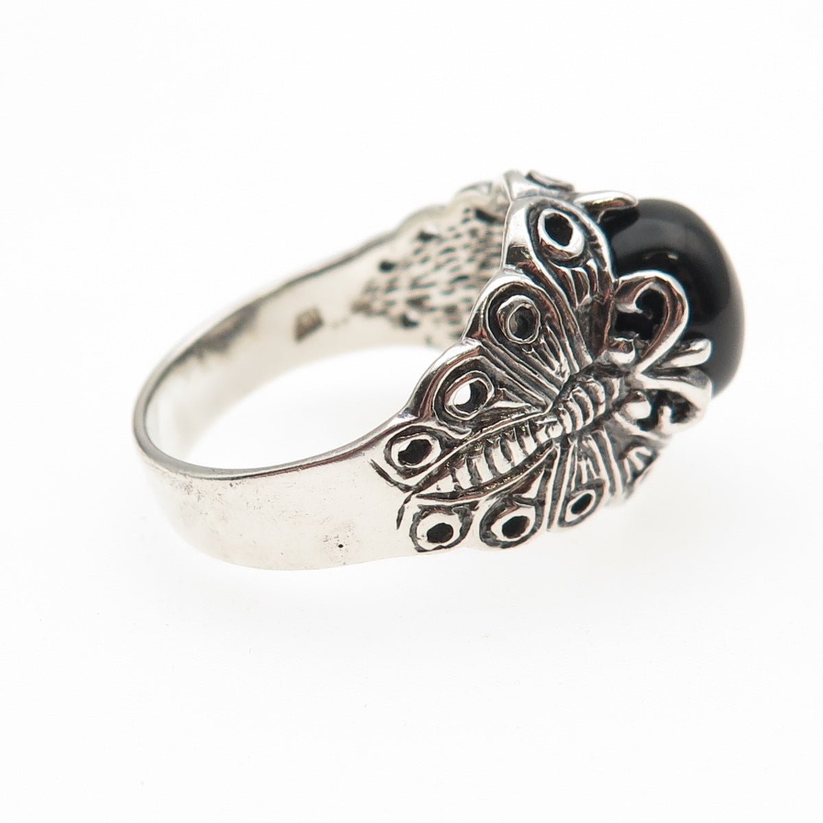 Chapal Zenray 925 Sterling Silver Vintage Real Black Onyx Butterfly Ring Size 9