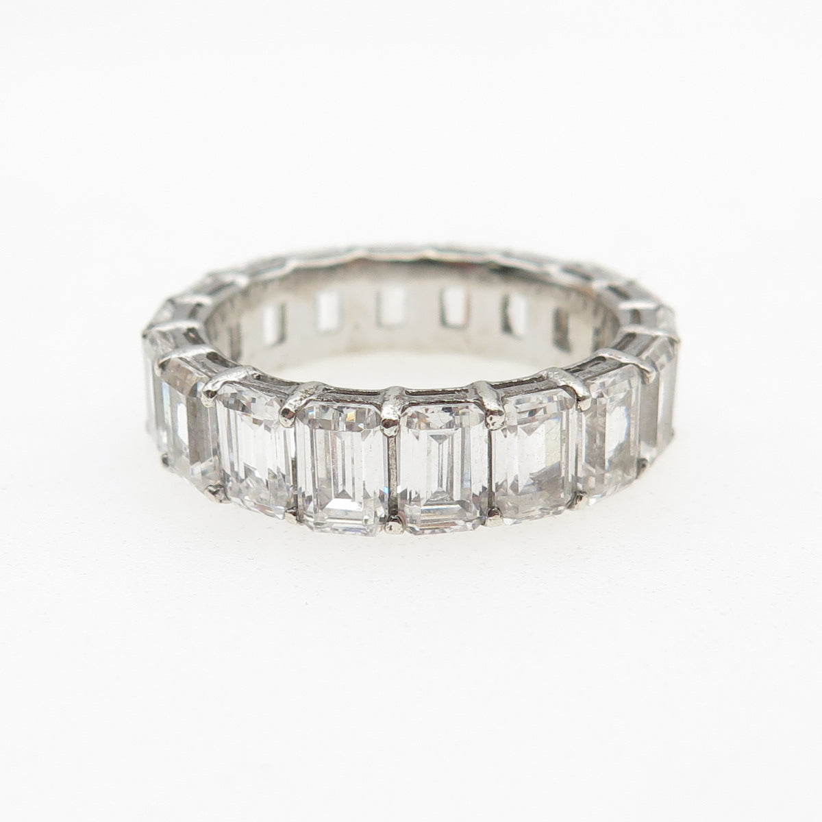 925 Sterling Silver Emerald-Cut C Z Eternity Band Ring Size 10.25