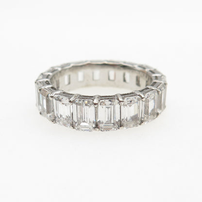925 Sterling Silver Emerald-Cut C Z Eternity Band Ring Size 10.25
