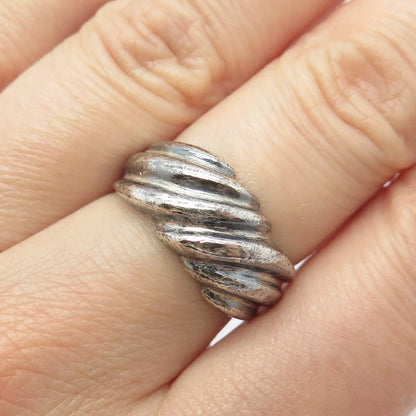 925 Sterling Silver Vintage Ribbed Ring Size 6.5