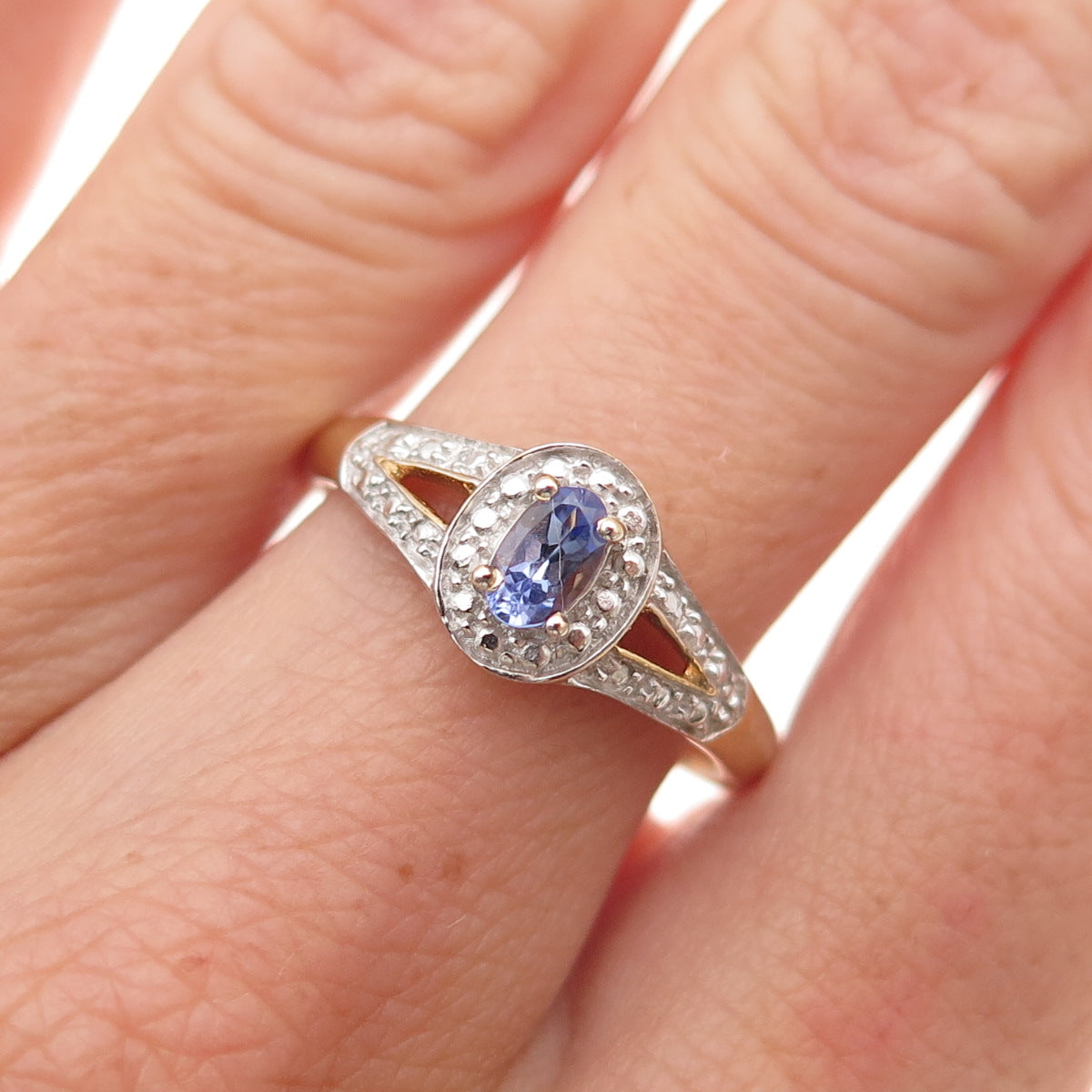Chuck Clemency Sterling Silver Gold Plated Real Tanzanite & Topaz Ring Size 8.25