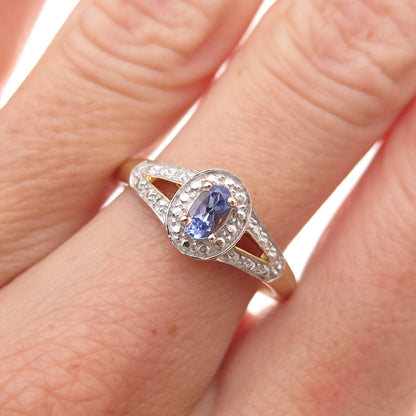 Chuck Clemency Sterling Silver Gold Plated Real Tanzanite & Topaz Ring Size 8.25