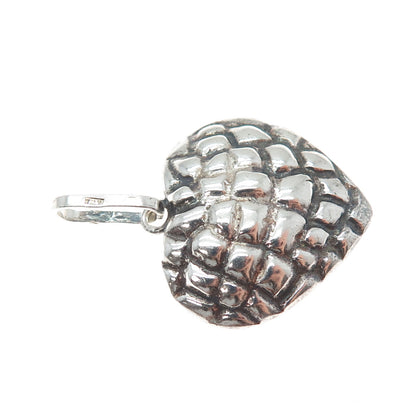 925 Sterling Silver Vintage Italy Dragon Skin Heart Oxidized Charm Pendant
