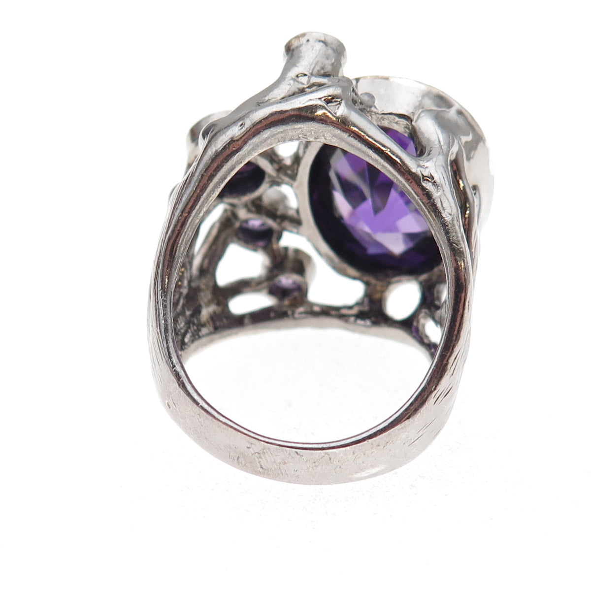 925 Sterling Silver Vintage Purple C Z Modernist Oxidized Ring Size 9.25